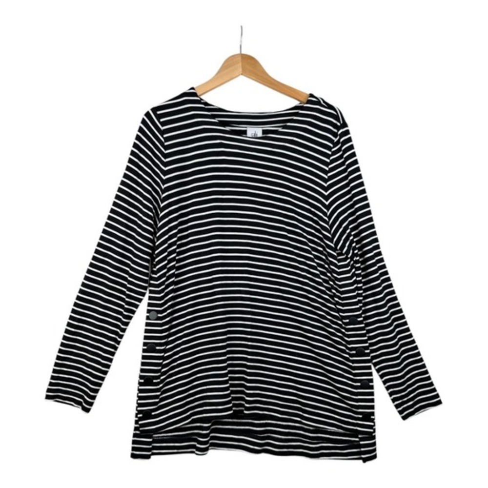 Cabi Side Snap Striped Tee size‎ Large Black/White